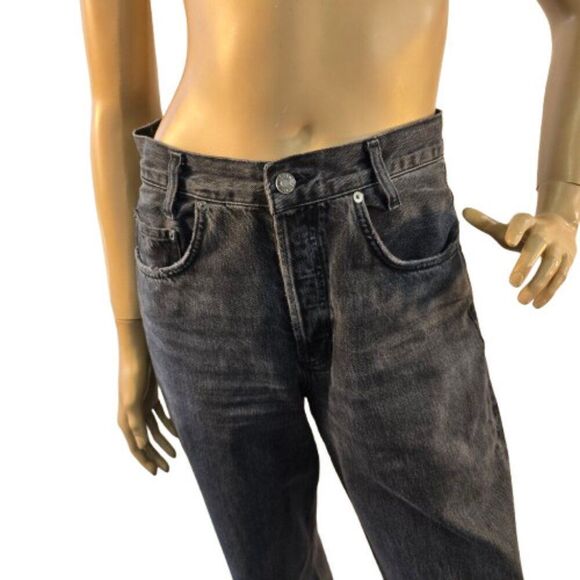 Agolde High Rise Button Fly Tapered Organic Jeans Womens Sz 26 Black Denim - Picture 4 of 12